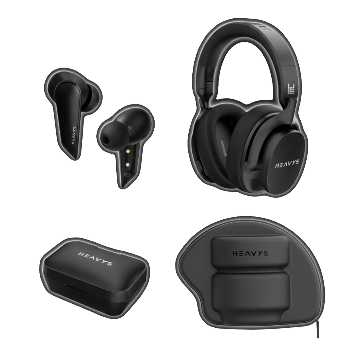 Heavys H1H Headphones + H1E Earbuds Bundle