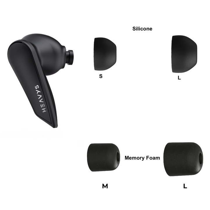 Silicone & Memory Foam Ear Tips for Heavys H1E Earbuds replacement kit 4 sizes