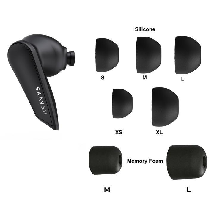Silicone & Memory Foam Ear Tips for Heavys H1E Earbuds - 7 size Replacement Kit