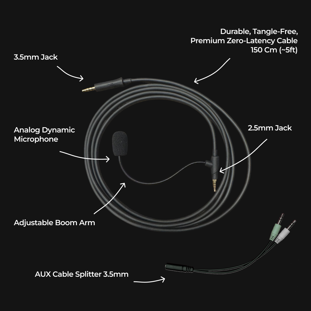 Premium Gaming Cable with Boom Mic for Heavys H1H Headphones - Heavys