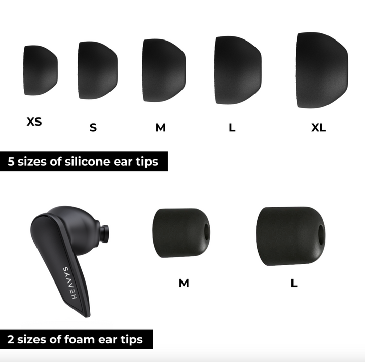 Silicone & Memory Foam Ear Tips for Heavys H1E Earbuds - 7 size Replacement Kit