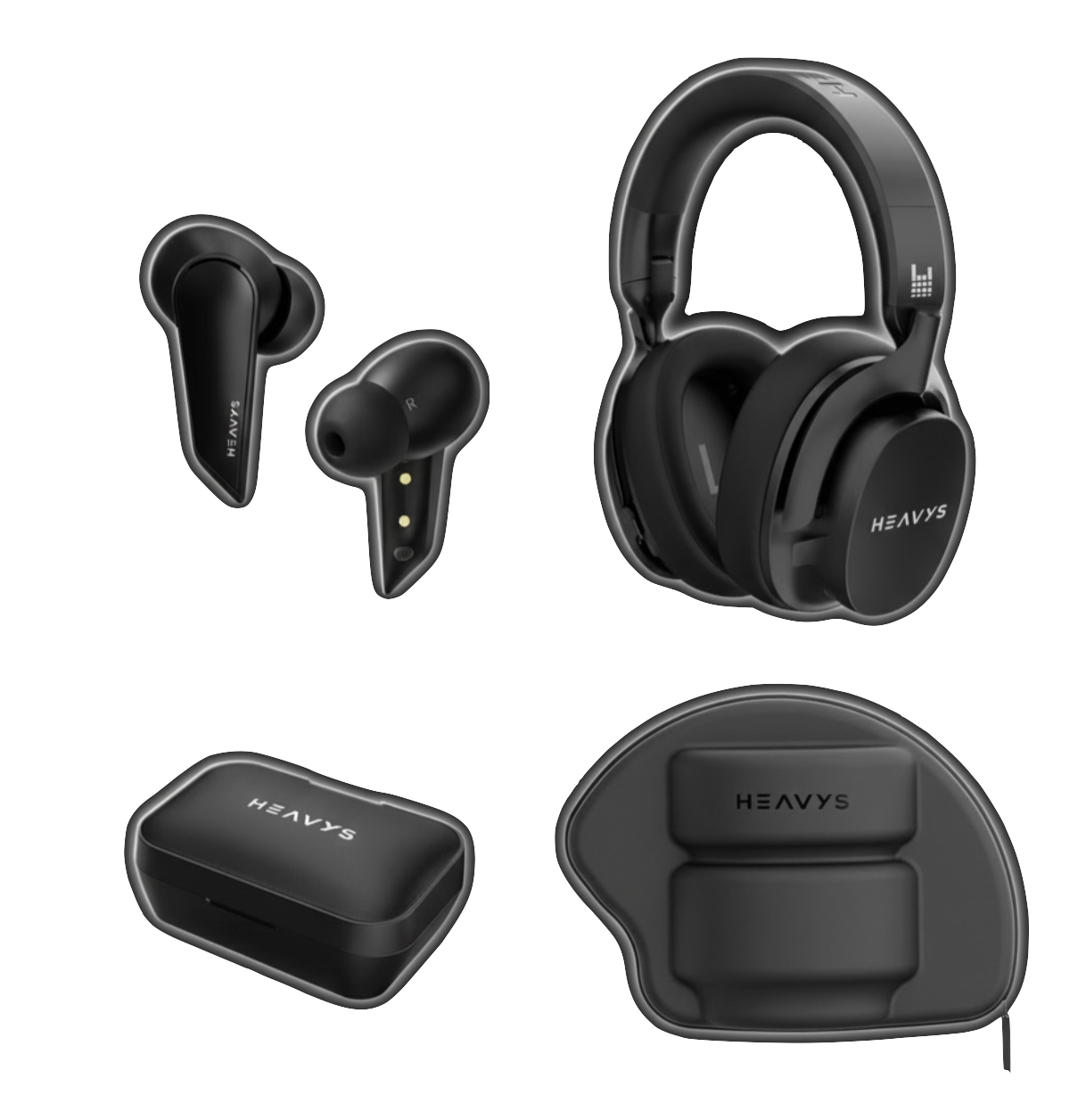 Heavys H1H Headphones + H1E Earbuds Bundle